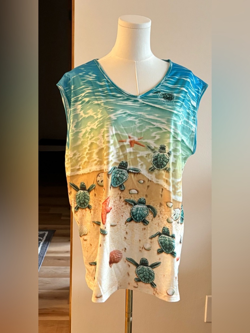 Ocean life tank top soft stretchy casual top turtles ocean beach vacation artsy